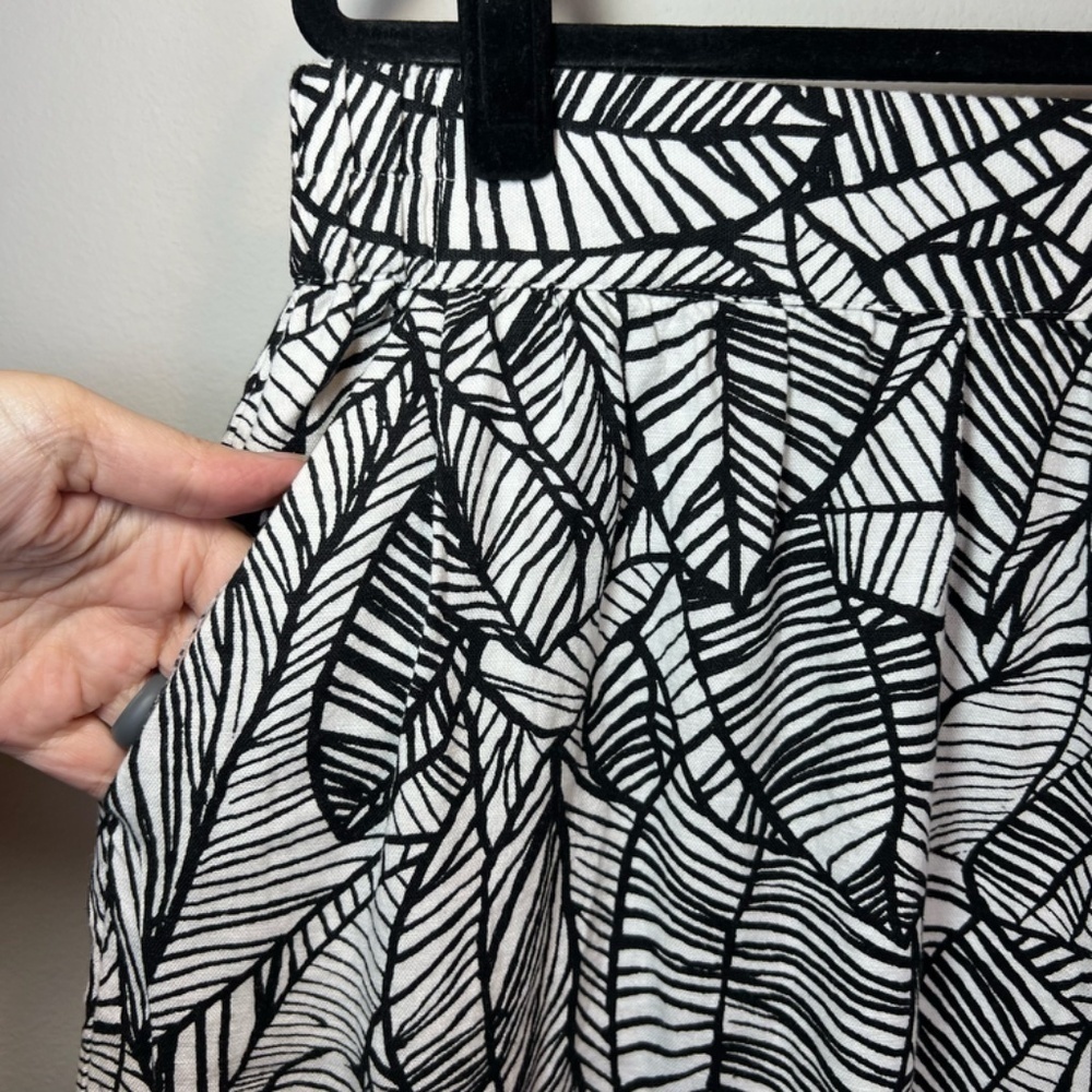 Loft Linen Blend Skirt Black Ivory Tropical Leaf Pockets Summer NEW Large Petite - Picture 4 of 10